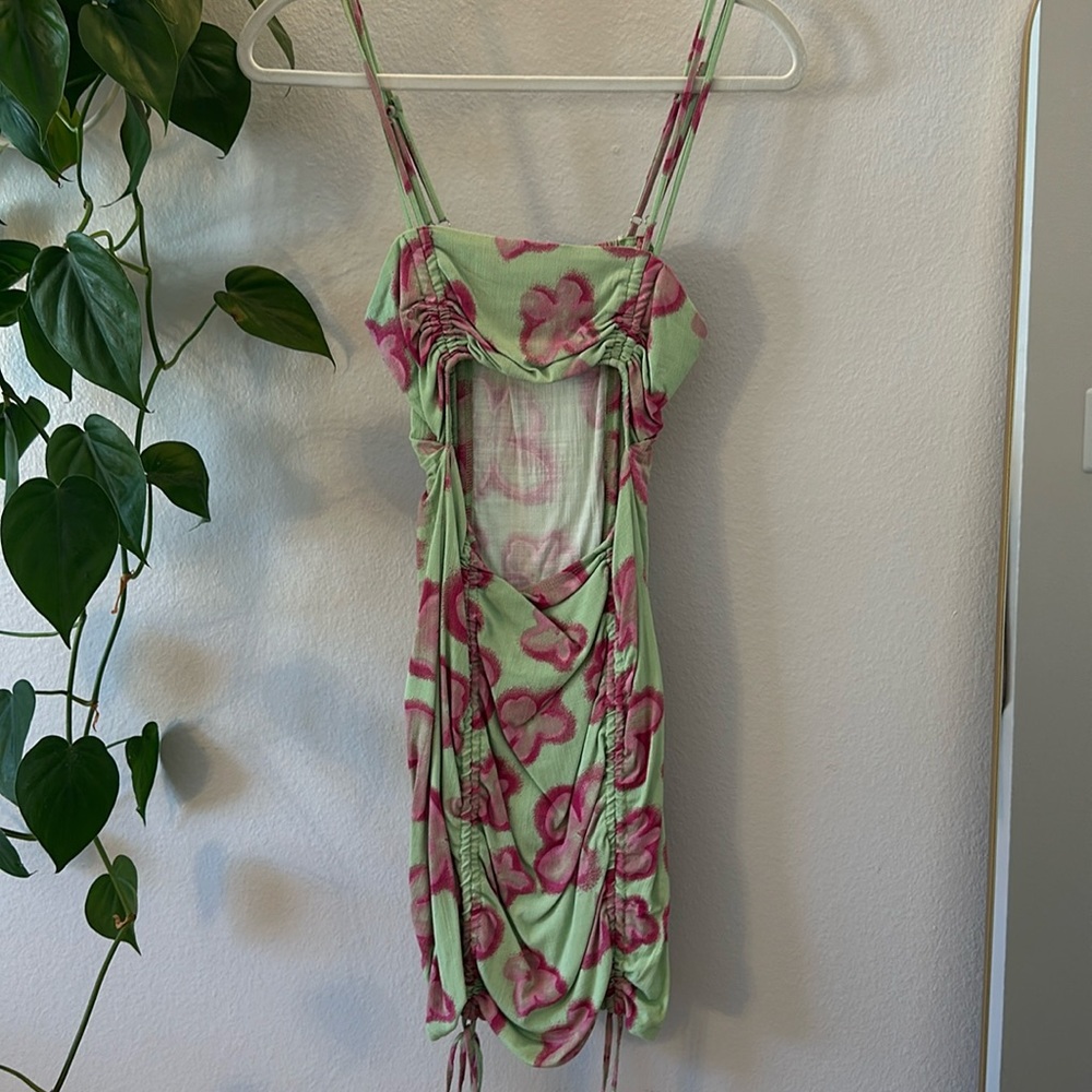 Green floral body con dress